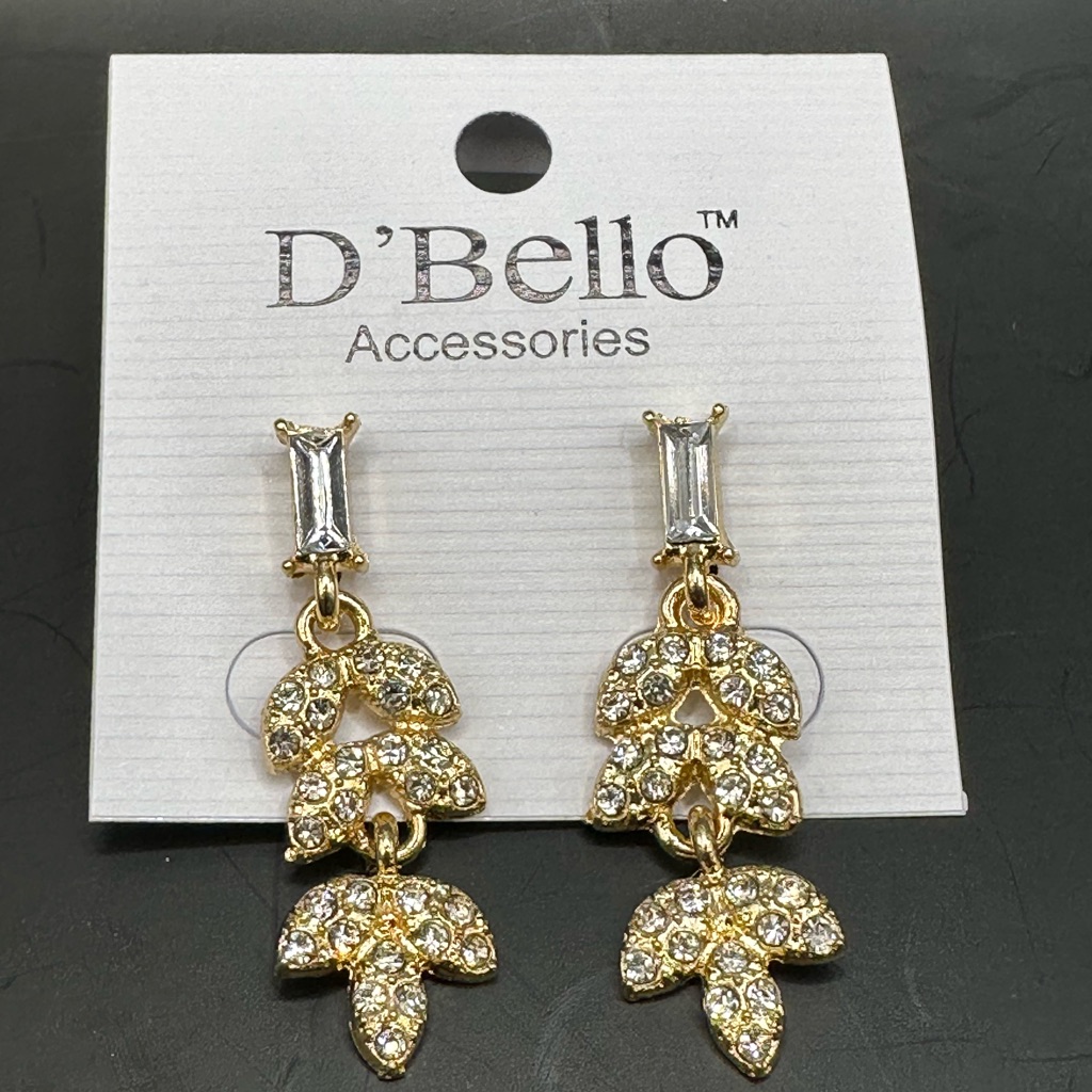 New!! D’bello Gold Leaf Rhinestone Earrings